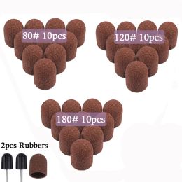 Bits 30pcs Nail Sanding Caps with 2pcs Rubbers Nail Drill Bit Grinding Sand Band for Pedicure Manicure Machine Polishing Cuticle Cap