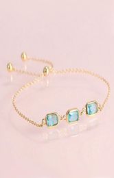 Hutang Blue Topaz CZ 925 Sterling Silver Link Bracelets Yellow Gold Color Gemstone Fine Jewelry Adjustable Bracelet for Womens8184492