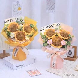 Dried Flowers Finished Crochet Flowers Bouquet Handmade SunFlower Bouquet Valentines Gift Wedding Decor Knitted Flower Bouquet with Gift Bag