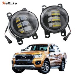 EEMRKE Led Fog Lights Assembly 30W/ 40W for Ford Ranger Wildtrak and Wildtrak X 2019-2022 with Clear Lens + Angel Eyes DRL Daytime Running Lights 12V PTF Car Accessories