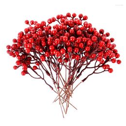 Decorative Flowers 5pcs Red Christmas Berries Artificial Holly Berry Stamen DIY Wreath Ornaments Year Party Gifts Decorations