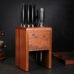 Storage Kitchen Knife Rack Ebony Wood Hollow Knife Block Scissors Slicer Santoku knives Storage Stand Organizer Chef Knife Holder Shelf