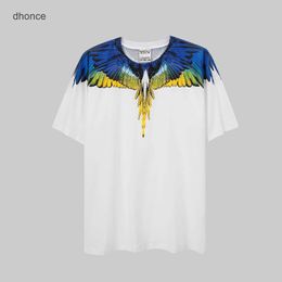 Correct Version of Mb Short Sleeved Mens and Womens Couple Outfit Colorful Wing Feather T-shirt Marcelo Trendy Brand Classic Half 74L2