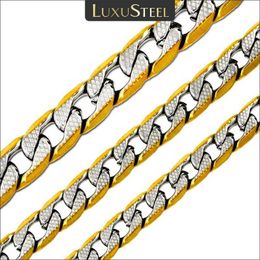 Strands LUXUSTEEL Cuban Mens Chain Necklace Gold Plated Mixed Silver Stainless Steel Pattern Curled Chain Mens Chain 240424