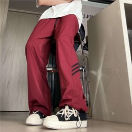 Wine Red Three Bar Outerwear Pants for Men's Summer Thin American Style Niche Paris God Pants Slim Fit Functional Charging Pants