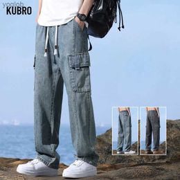 Jeans maschile kuboro harajuku street beni di leisure pantaloni 2024 primavera di moda nuovi jeans dritti jeans elastico jeans in pizzo shortsl2404