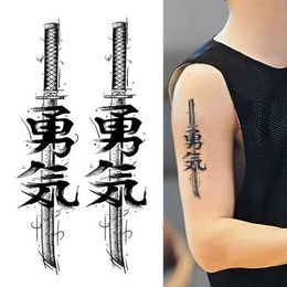 Tattoo Transfer Warrior Sword Herbal Juice Tattoo Stickers Men Waterproof Lasting Semi-permanent Tattoo Big Picture Flower Arm Art Fake Tattoos 240426