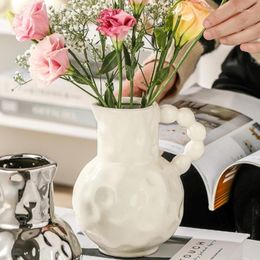 Vases French Handle Vase Milk Jug Ceramic Flower Ornaments Living Room Bedroom Dining Desktop Model Decoration Ins Wind