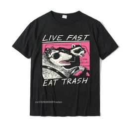 Men's T-Shirts Live fast! Eat garbage! Hot selling new T-shirt Camisas Hombre mens cotton top Harajuku T-shirt J240426