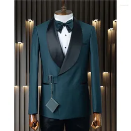 Men's Suits Green Terno Shawl Lapel Double Breasted Slim Fit 2 Piece Jacket Pants Set High Quality Blazer Custom Made Elegant Outfits 2024