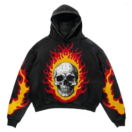 Women's Hoodies Harajuku Flame Skull Letter Print Women Graphic Y2k Top Oversized Hoodie Couples American Streetwear Goth Clothes