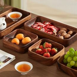 Plates Wooden Dried Fruit Dessert Tray Solid Wood Square Tea Table Compartmentalized Storage Dinner Plate