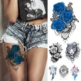 Tattoo Transfer Waterproof Temporary Tattoo Sticker Blue Rose Lace Mandala Henna Flash Tattoos Tiger Butterfly Body Art Arm Fake Tatoo Women Men 240427