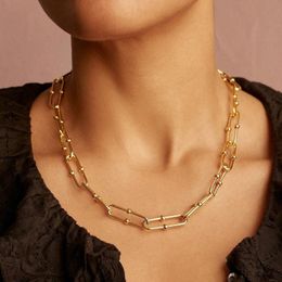 Fashion Jewellery Trendy Gold Plating Paperclip Chain Necklace-Chunky Statement Necklaces for Women341J