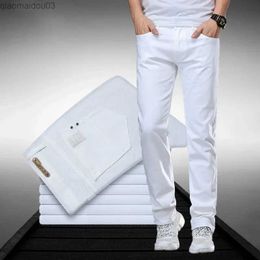 Men's Jeans Classic style mens formal white jeans business intelligence fashion denim high-end elastic cotton mens Trousers mens brand pantsL2404