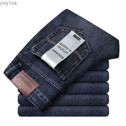 Men's Jeans 29-40 mens classic spring and autumn pants straight business blue black jeans elastic slim fit casual work pantsL2404