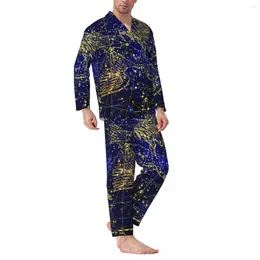 Home Clothing Vintage Astrology Pyjama Set Astrological Cute Sleepwear Male Long Sleeves Loose Bedroom 2 Pieces Nightwear Large Size