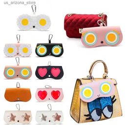 Sunglasses Cases INS cartoon womens portable sunglasses case PU leather eyeglass cute protective bag Q240426