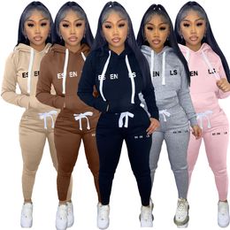 2024ss Women's Tracksuits Fall Clothes for Women Sexy Printing Long Sleeve Hooded Legging Brushed Two Piece Set Outfits