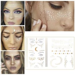 Tattoo Transfer 1pc Golden Face Temporary Tattoo Waterproof Blocked Freckle Stickers Eye Makeup Decal Bronzing Music Festival Wholesale 2023 New 240426