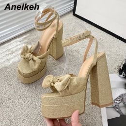 Boots Aneikeh Classics Butterflyknot Decoration Women Platform Sandals Fashion Open Toe Ankle Strap High Heel Wedding Pumps