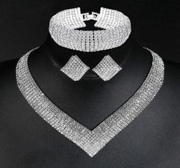 Jewelry Sets Womens silver gold plated bling Bride elegant shiny Rhinestone earrings necklace bracelet7476677