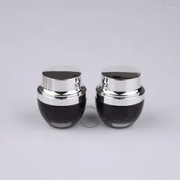 Storage Bottles Wholesale High Quality 30g Glass Black Cream Jar Women Cosmetic Container Sliver Cap 1OZ Eyeshadow 30ml Refillable Pot