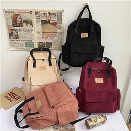 Backpack Style Fashion Women's Corduroy School Bag For Girls Korean Harajuku Student Schoolbags Female Large Capacity Travel Backpacks