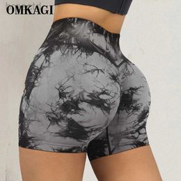 Active Shorts OMKAGI High Waisted Seamless Sport Shorts Biker Fitness Yoga Tie Dye Legging Workout Running Women Scrunch Butt Booty GYM Shorts d240426