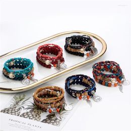 Charm Bracelets Bohemian Style Colourful Multi-layer Elastic Beads Bracelet Set For Women Fashion Jewellery Wing Round Coin