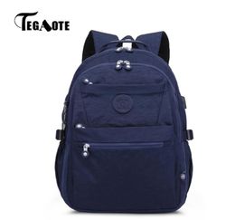 TEGAOTE Large Capacity School Backpacks for Teenage Girls Student Usb Charge Bag korea Nylon Travel Bagpack Kid Black LJ2012254413310