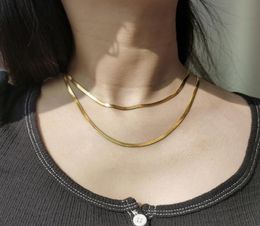 Chains 3mm Gold Colour Choker Necklace For Women Girls Stainless Steel Herringbone Chain Female Jewellery 16 Inch Extension HDN2231549722