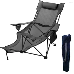 Camp Furniture Folding Chair 330 Lbs Capacity W/ Footrest Mesh Lounge Recliner Grey Cup Holder And Storage Bag Beach Lounger Camping