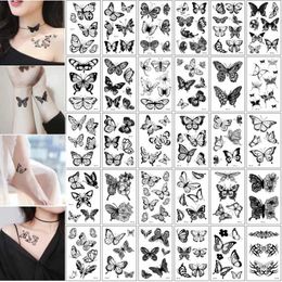 Tattoo Transfer 30pcs Waterproof Temporary Tattoo Stickers Butterfly Pattern Transfer Fake Tattoos for Women Girls Ladies Back Waist Tatuajes 240427