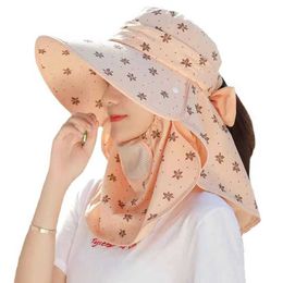 Wide Brim Hats Bucket Hats Luxury farm work outdoor sunscreen facial mask female fashion printing summer hat UV protective sun hat 240424