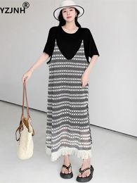 Party Dresses YZJNH 2024 Summer Long Dress Women's Korean Edition Loose Large Black T-shirt Hanging Strap Two Piece Set