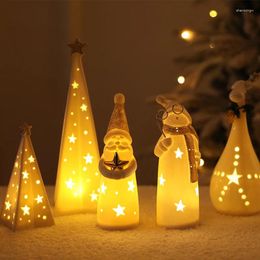 Table Lamps Christmas Decoration Lights Ceramics Snowman Elderly Elk Luminous Light Home Desktop Ornaments