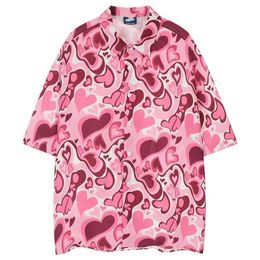 Men's Casual Shirts Summer Men Hawaiian Beach Shirt Hip Hop Cute Heart Full Print Hawaii Blouse 2024 Harajuku Streetwear Fashion Casual Aloha Shirts 240424