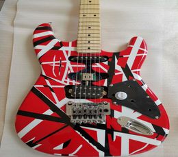 Custom Eddie Van Halen Frankenstein White Black Stripe Red ST Electric Guitar Floyd Rose Tremolo Locking Nut Maple Neck Finge3425543