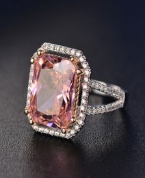 Vintage Female Square Diamond Ring Luxury 18k Rose Gold Princess Peridot Ring Gemstone Band Engagement Ring For Women Jewelry Y1907471337