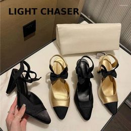 Dress Shoes Ladies Heels Spring Summer Bow Pointed Maryzhen Women's Retro Low -heeled Dance Comfortable Thick