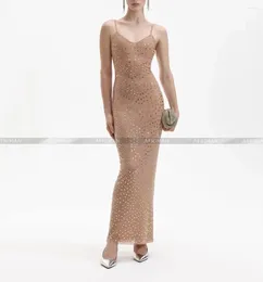 Casual Dresses Women Sequin Diamond Beaded High-end Suspender Dress Banquet Party Wear Slim Long
