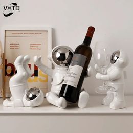 Nordic Ceramic Astronaut Wine Rack Handmade Bar Accessories Wine Holder Animal Sculpture Figurine Home Decor Gift 240424