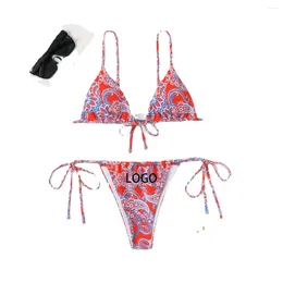 Women's Swimwear Customized LOGO Swimsuit Triangle Lace Up Ring Print Sexy Quicksell Cross Cut Out Bikini