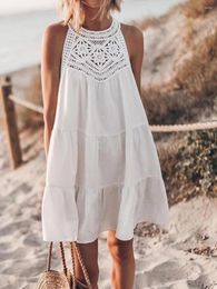 Casual Dresses Women Beach Dress Sexy Halter Sleeveless A-Line Mini Loose Swing Flowy Sundress Vestidos 2024 Summer