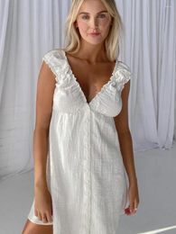 Women's Sleepwear Marthaqiqi Casual Ladies Nightgowns V-Neck Tank Tops Nightwear Backless Pyjamas Mini Dress White Loose Nightie