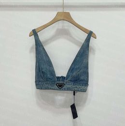 Shiny Rhinestone T Shirts Women Denim Sling Vest Sexy Cropped Top Party Tank Tops V Neck T-Shirt Bra Designer Fashion Clothing 45674