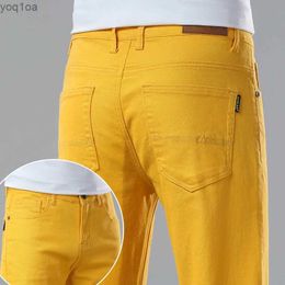 Men's Jeans Fashionable mens denim jeans straight fit casual pants red yellow pink solid Colour party hip-hop brandL2404