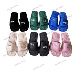 Rhinestone Wang Crystals Slipper designer sandals square toe velvet flat mule womens summer Beach Shoes Luxury Flip Flops Jelly Slides Plane Hotel Home sliders 35-42