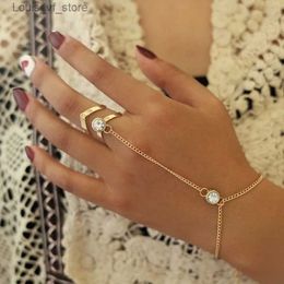 Chain Vintage Gold Color Big Zircon Bracelet Ring Wrist Jewelry Fashion Hand Back Bangles Female Women Arrow H240426